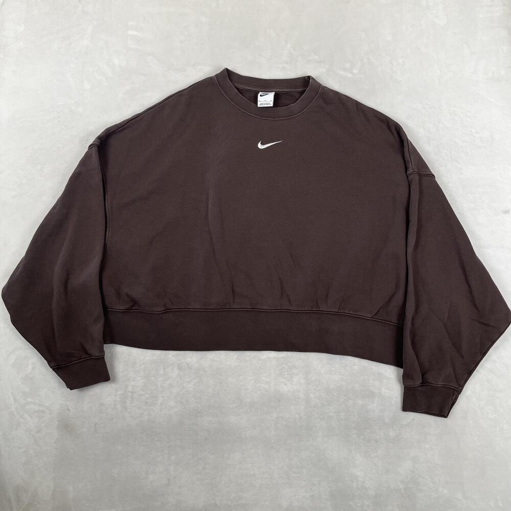 Nike Phoenix Sweatshirt Womens XL Brown Center Swoosh Fleece Crewneck